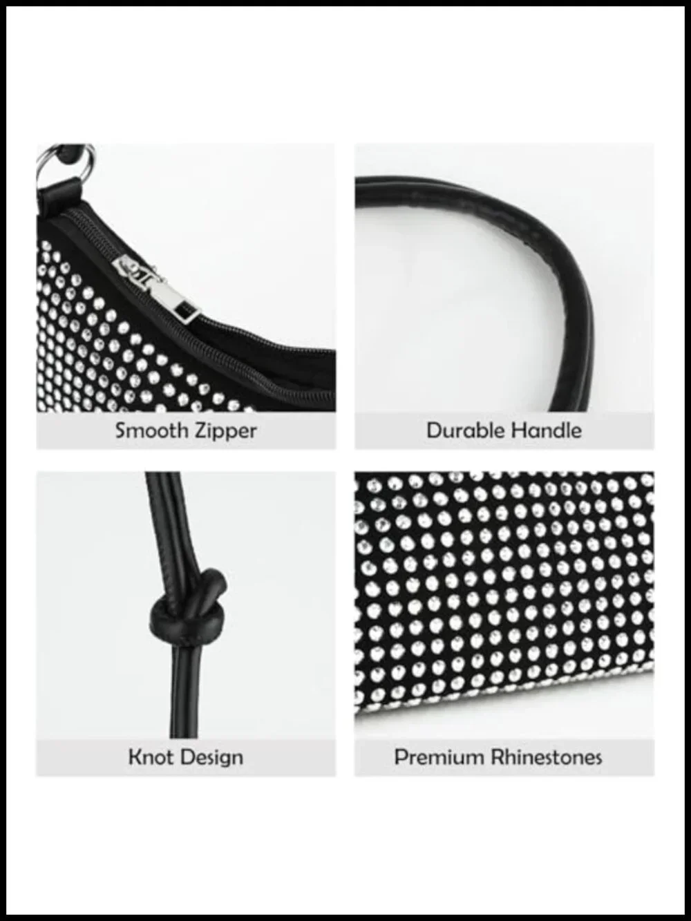Sparkly Rhinestone Hobo Clutch Purse with Crossbody Chain